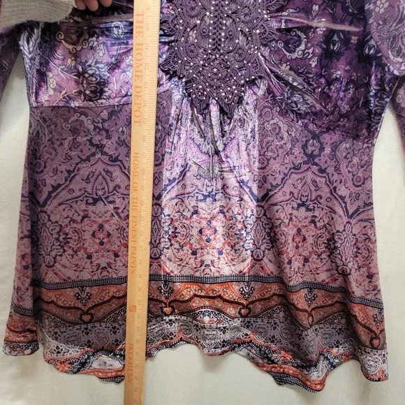 One World Violet Charming Art Purple Paisley Lace Embellished Tunic Top XL - Picture 13 of 15